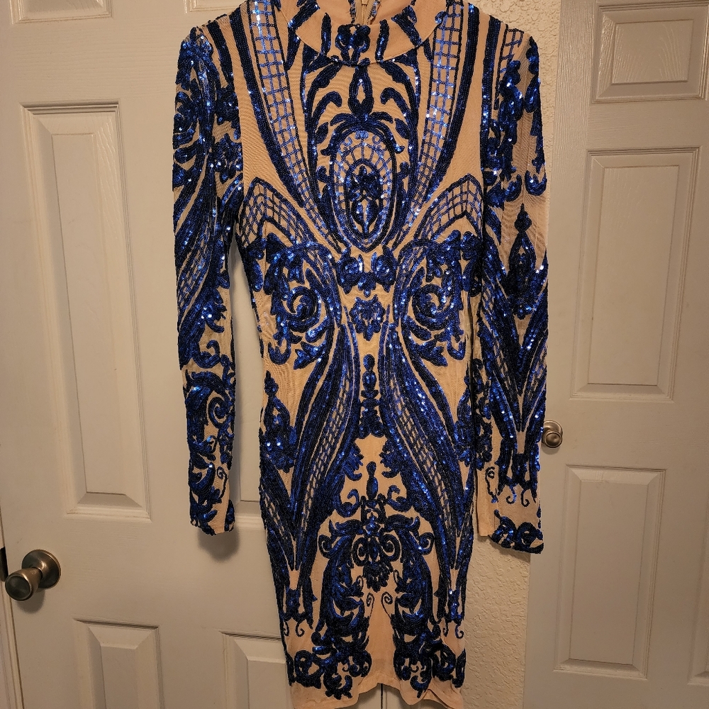 Blue/Beige Mini bodycon dress